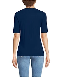 Lands' End Women's Elbow Sleeve Variegated Micro Rib Scoop Neck Henley