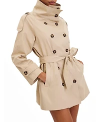 Miss Circle Women's Vanetta Tan High Collar Double-Breasted Trench Mini Coat