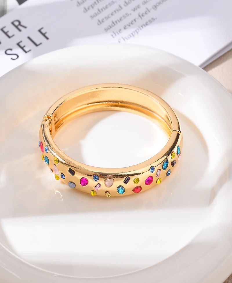 Nicole Miller Gold-Tone Multicolor Glass Stones Bangle Bracelet