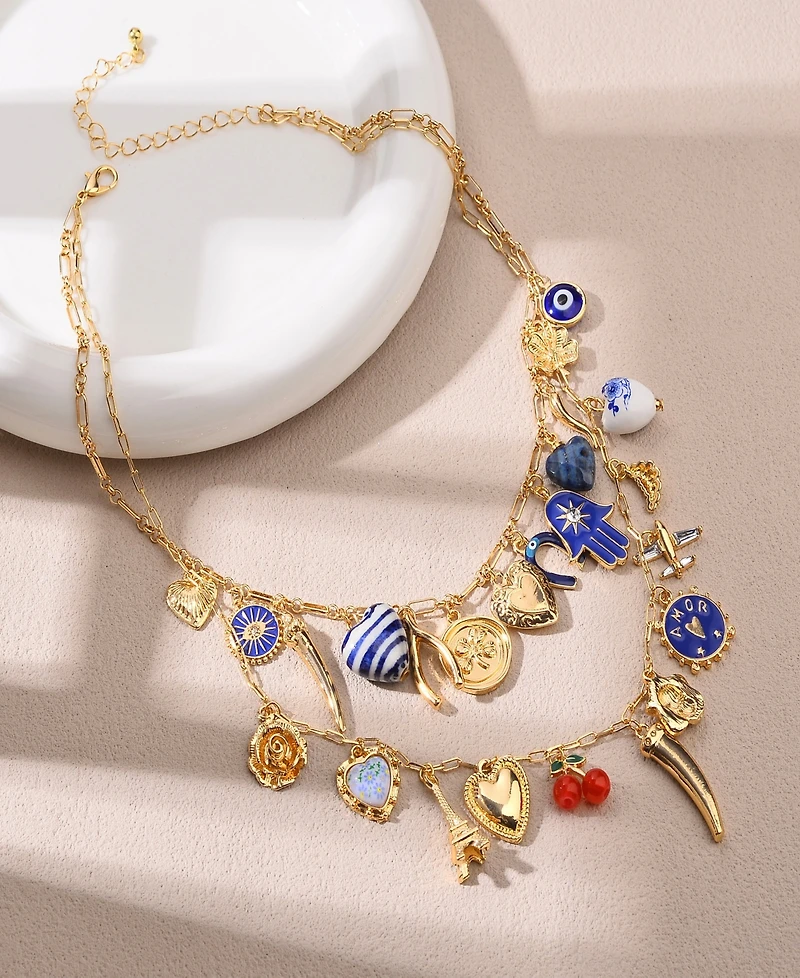 Nicole Miller Gold-Tone Double Layer Charm Necklace