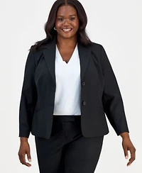Kasper Plus Size Washable Bi Stretch Notched Collar Two Button Blazer Straight Leg Pants