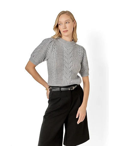 English Factory Women's Puff Sleeve Cable Sweater Top