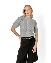 English Factory Women's Puff Sleeve Cable Sweater Top