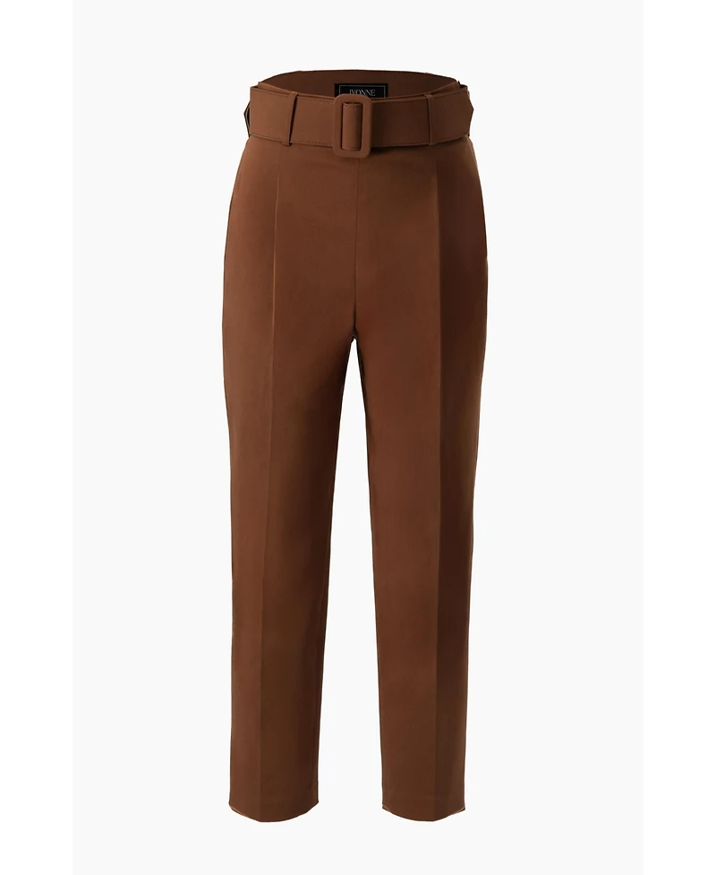 Ivonne Women's Straight-Leg Gabardine Pants with Belt