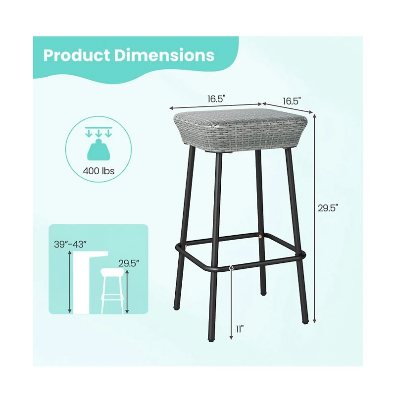 Boyel Living 29.5 Inches Patio Bar Stools Set of 2 with Rattan Seat and Footrest