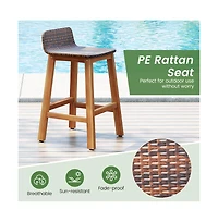 Boyel Living Solid Acacia Wood Bar Stools Set of 2 with Backrests and Footrests for Porch