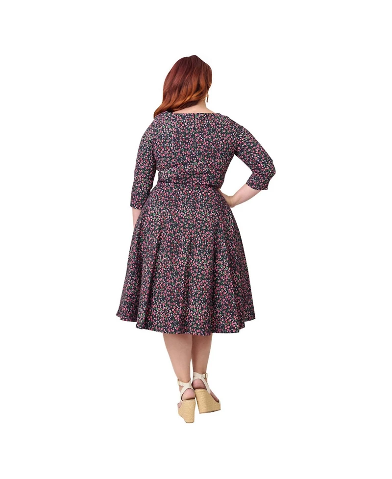Unique Vintage Plus Pleated Bust Swing Dress