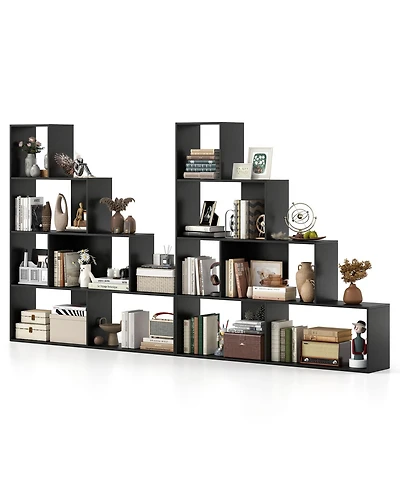 Gymax 2 Piece 4 Tier Bookshelf with 6 Storage Cubes 64 Inch Tall Modern Geometric Stair Bookcase