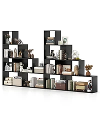 Gymax 2 Piece 4 Tier Bookshelf with 6 Storage Cubes 64 Inch Tall Modern Geometric Stair Bookcase