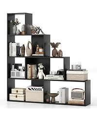 Gymax 4 Tier Bookshelf with 6 Storage Cubes 64 Inch Tall Modern Geometric Stair Bookcase