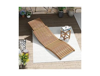 Clihome Teak Wood Patio Folding Chaise Lounge Chair with Slatted Seat