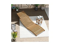 Clihome Teak Wood Patio Folding Chaise Lounge Chair with Slatted Seat