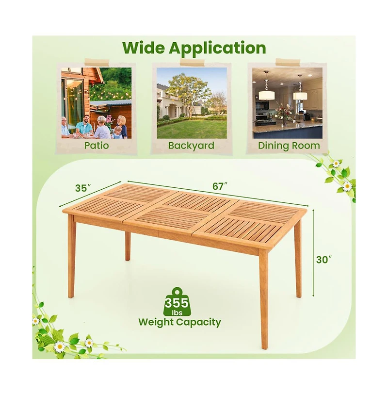Boyel Living 6-Person Outdoor Acacia Wood Rectangular Bistro Dining Table