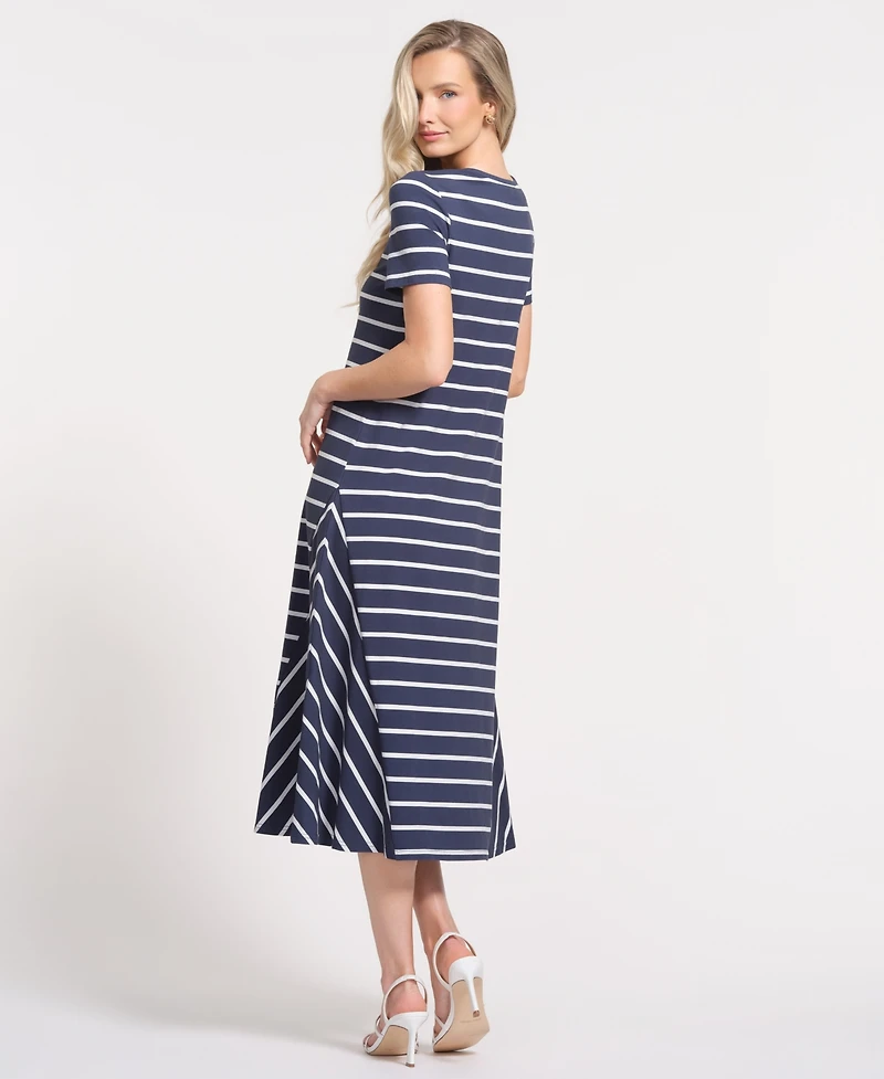 Isaac Mizrahi Women's Striped Crewneck Midi Dress