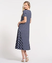 Isaac Mizrahi Women's Striped Crewneck Midi Dress