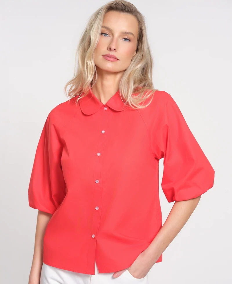 Isaac Mizrahi Women's Peter Pan Collar 3/4-Length Sleeve Top