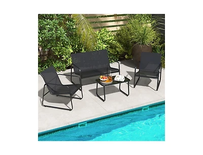 Boyel Living 4 Pieces Outdoor Conversation Set with Tempered Glass Coffee Table