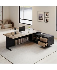 Logicfox Large Executive Desk with Drawers Cabinet Outlet Cable Management for Business Furniture Set Workstation