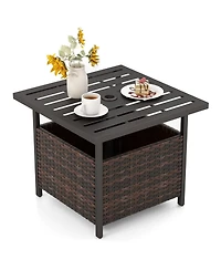 sumyeg Outdoor Patio Rattan Wicker Side Table with Steel Frame for Deck and Garden