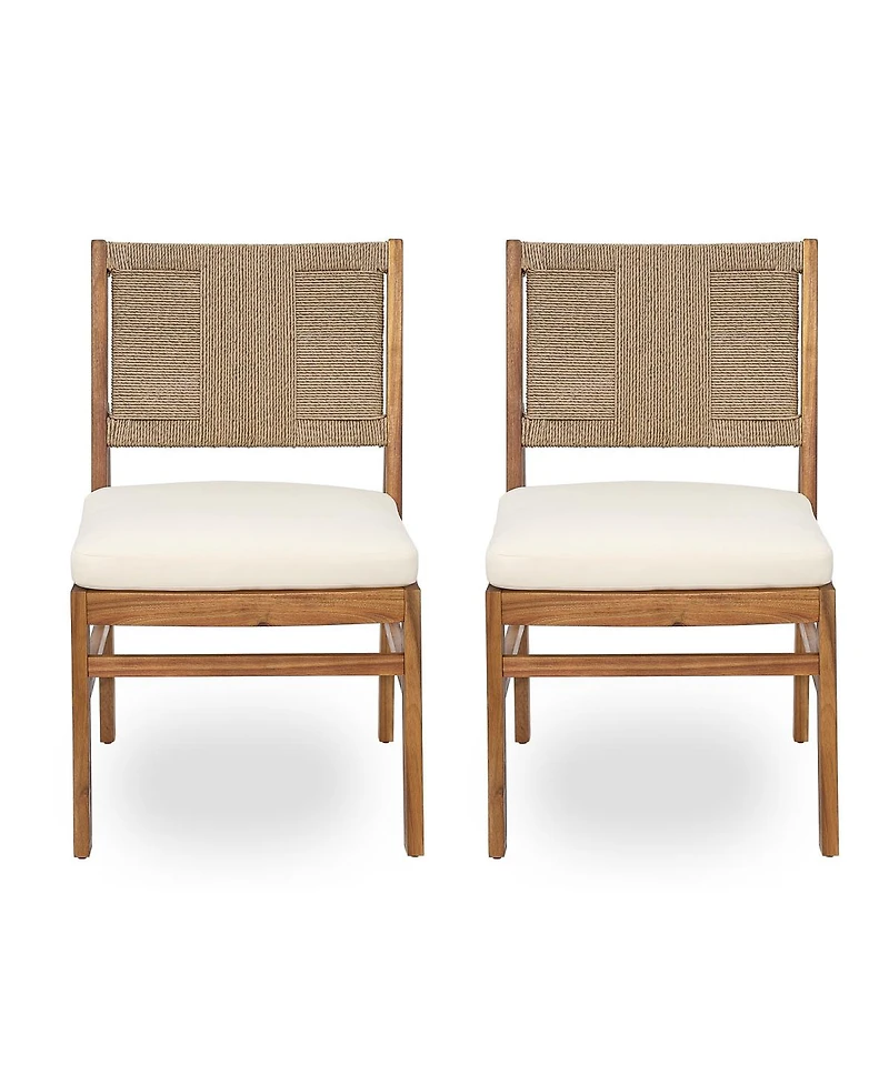 Asagikoiai Outdoor 7-Piece Acacia Wood Dining Set with Wicker Woven Chairs and Cushions