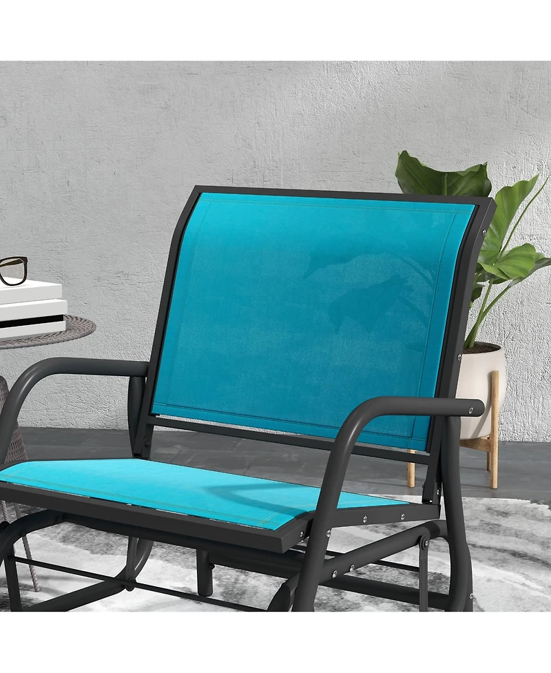Flynama Outsunny Porch Glider Set of 2 Metal Frame Mesh Fabric Curved Armrests Steel Frame for Garden Poolside Backyard Balcony