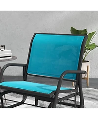 Flynama Outsunny Porch Glider Set of 2 Metal Frame Mesh Fabric Curved Armrests Steel Frame for Garden Poolside Backyard Balcony