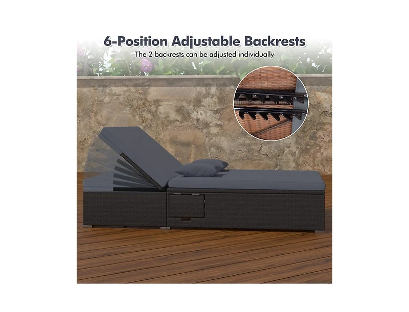 Boyel Living Patio Double Chaise Lounge with Cushions and Folding Side Trays