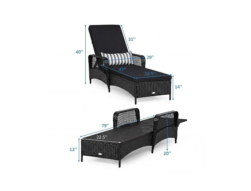 Boyel Living Patio Wicker Chaise Lounge Chair with Pillow and Adjustable Backrest with Cushion