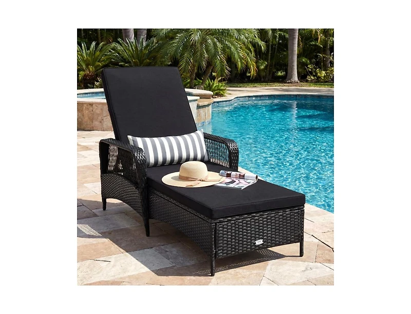 Boyel Living Patio Wicker Chaise Lounge Chair with Pillow and Adjustable Backrest with Cushion