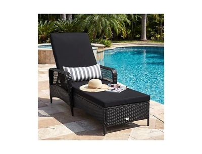 Boyel Living Patio Wicker Chaise Lounge Chair with Pillow and Adjustable Backrest with Cushion