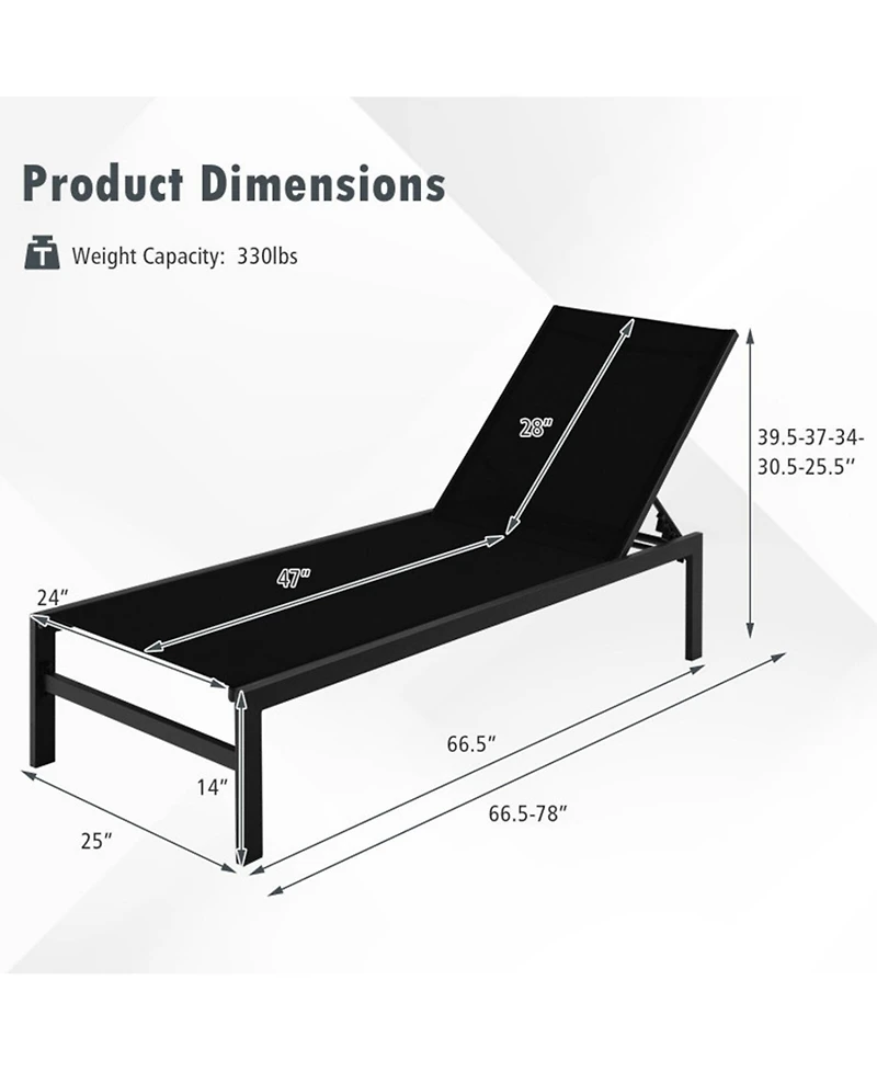 Clihome 6-Position Chaise Lounge Chairs with Rustproof Aluminium Frame