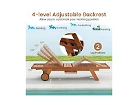 Clihome Outdoor Chaise Lounge Chair with Wheels 4-Position Patio Wood Recliner with Adjustable Backrest