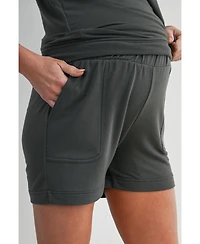 Hello Miz Maternity French Terry Lounge Set - Puff Sleeve Top and Shorts with Pockets
