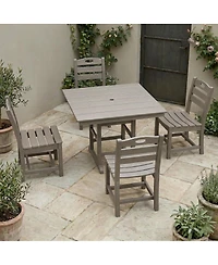 Asagikoiai 5-Piece All-Weather Hdpe Outdoor Dining Set with Umbrella Hole