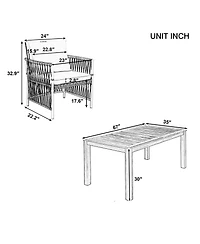 Asagikoiai 5-Piece Acacia Wood and Rattan Patio Dining Set, 67" Dining Table and 4 Chairs
