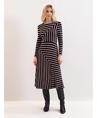 Phase Eight Women's Mia Stripe Long Sleeve Midi Dress