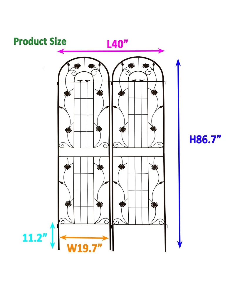Clihome 2 Pack Metal Garden Trellis 86.7" x 19.7" Rustproof for Climbing Plants Outdoor Flower Support