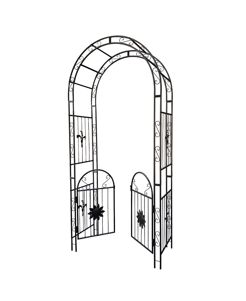 Clihome Outdoor Metal Garden Arch with doors Garden Arbor Trellis Climbing Plants Support Arch