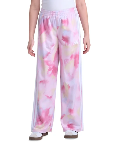 adidas Girls' 8-16 Elastic Waistband 3-Stripe Printed Tricot Wide-Leg Pants