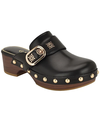 Guess Women's Grisee Platform Wood Bottom Heeled Clogs