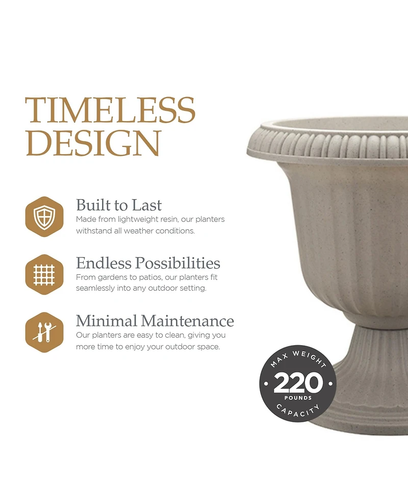 Southern Patio 14" Outdoor Lightweight Resin Utopian Urn Planter, Stone (2 Pack)