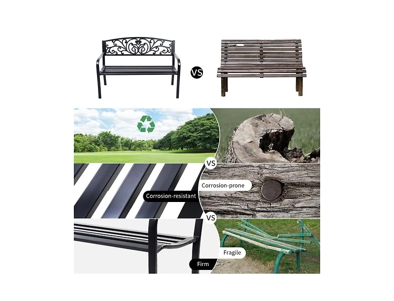 Clihome Patio Park Steel Frame Cast Iron Backrest Bench Porch Chair