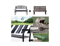 Clihome Patio Park Steel Frame Cast Iron Backrest Bench Porch Chair