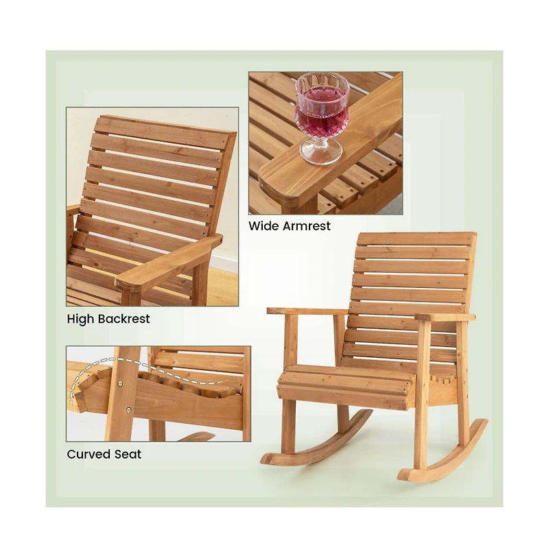 Boyel Living Outdoor Fir Wood Rocking Chair with High Backrest