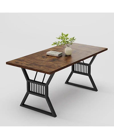 gaomon 70.8 Inch Dining Table 4-6 Person, Kitchen Dinner with Heavy Duty Metal Legs