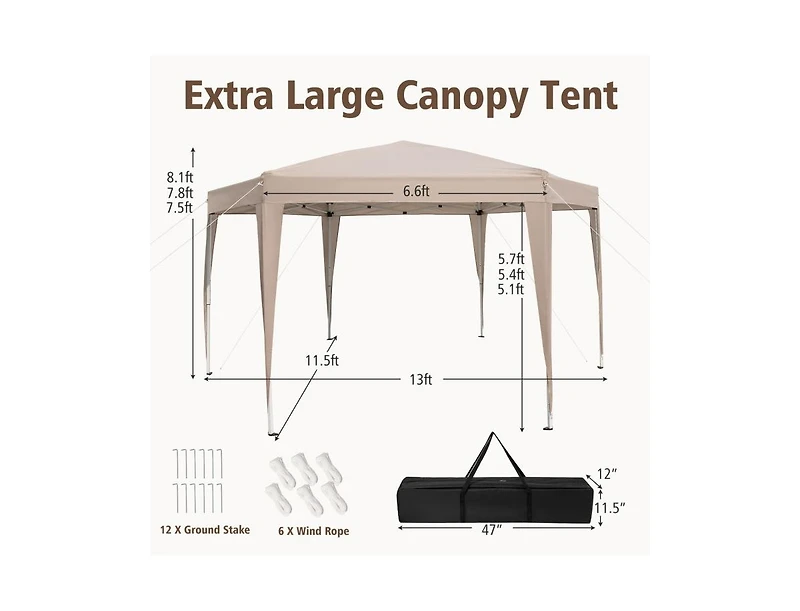Boyel Living 13 x 11.5 Feet Hexagonal Pop-Up Height Adjustable Canopy Tent with Dressed Legs.