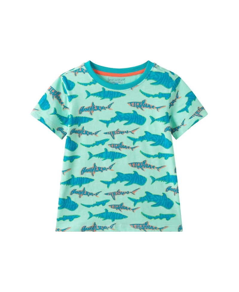 Andy & Evan Toddler Boys and Teal Sharks Graphic Tee