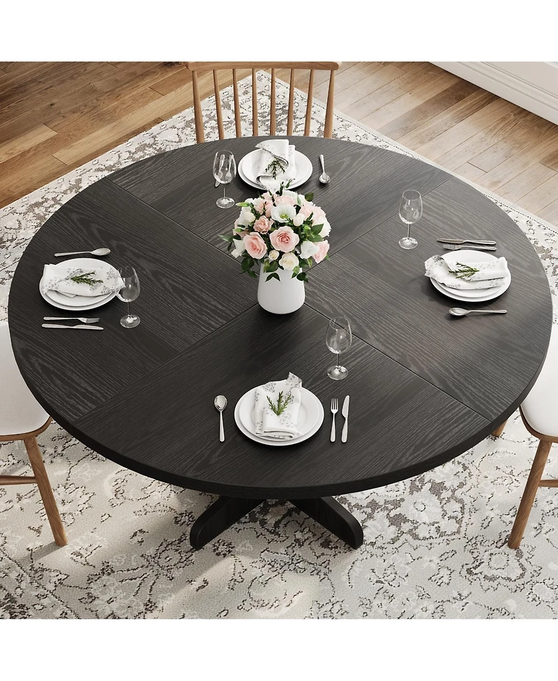 gaomon Round Dining Table for 4, 47 Inch Farmhouse Kitchen with Wood Tabletop and Stable Base, Circle Dinning Room