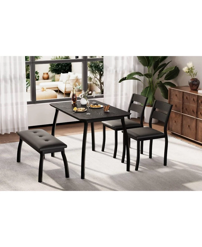 gaomon Dining Table Set for 4 Wooden Kitchen with Chamfer Design and Metal Legs Upholstered Bench