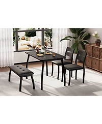 gaomon Dining Table Set for 4 Wooden Kitchen with Chamfer Design and Metal Legs Upholstered Bench